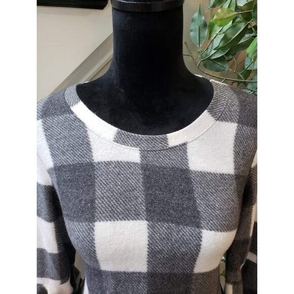 Tunic Dress Women's S White Black Check Round Neck Ruffle Sleeve Pullover - Picture 11 of 12